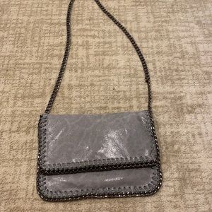 Grey and silver crossbody bag